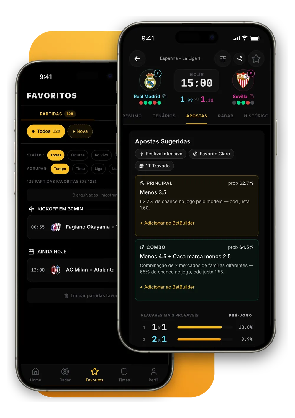 Favorites and match picks on two phones