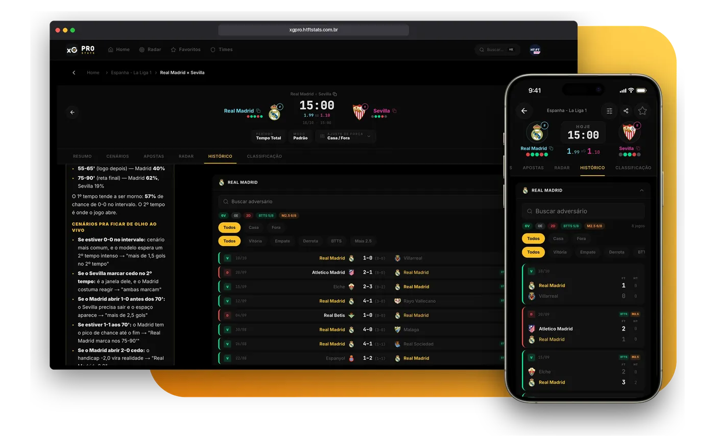 Team history in the browser and on mobile